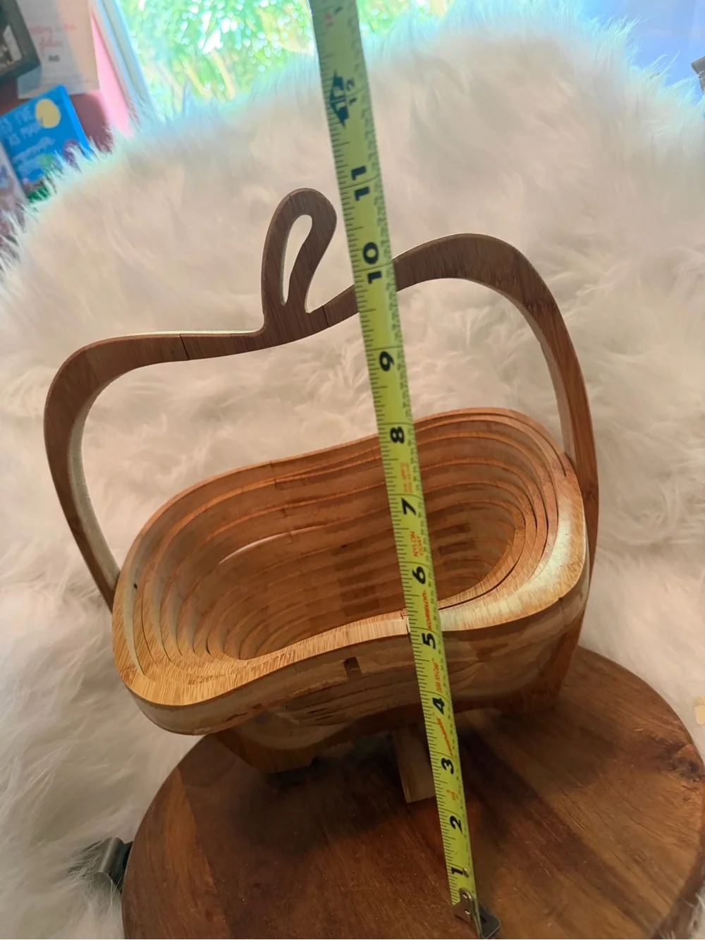 Wooden Apple-Shaped Fruit Basket - Natural Bamboo